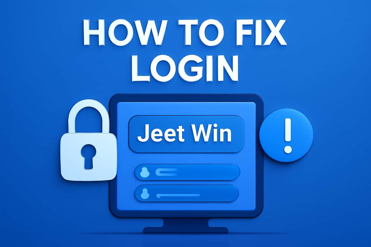 An informational scene depicting a troubleshooting guide for the Jeet Win login process.