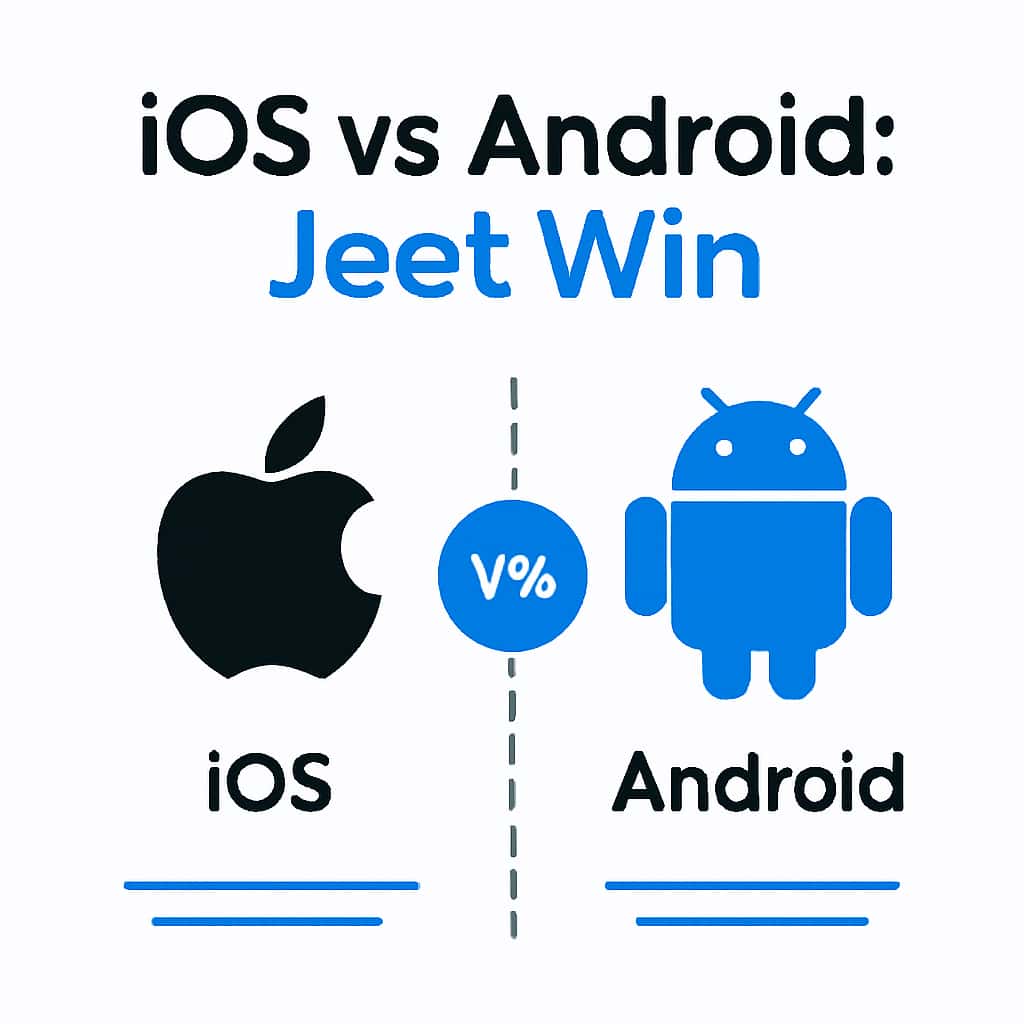 An educational diagram detailing the installation steps for Jeet Win on iOS and Android.
